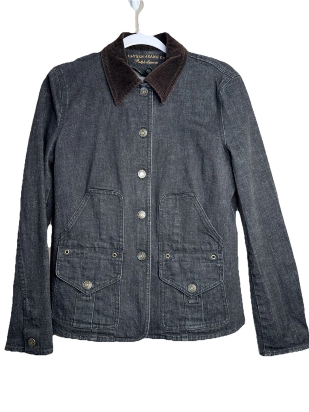Lauren Ralph Lauren Black Gray Barn Chore Jacket Denim Size M Corduroy Collar